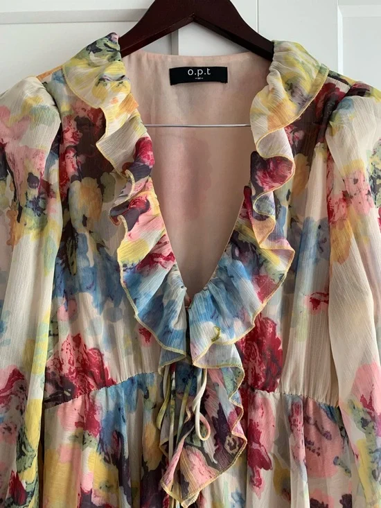 Zimmermann style O.P.T. Floral Ruffle Tie-Front Dress - Multicolor - Picture 3 of 16